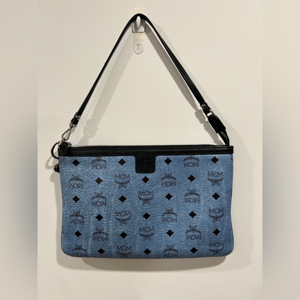 MCM blue and black visetos large pochette